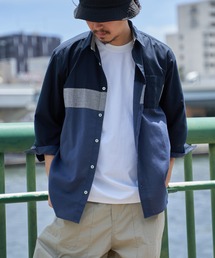 ikka（イッカ） 七分袖 シャツ 7分袖オックス胸切り替えシャツ メンズ