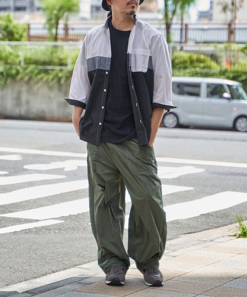 ikka シャツ 7分袖オックス胸切り替えシャツ メンズ : ZOZOTOWN