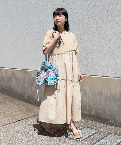 FREAK'S STORE ワンピース 裾フリル ピグメント半袖ワンピース