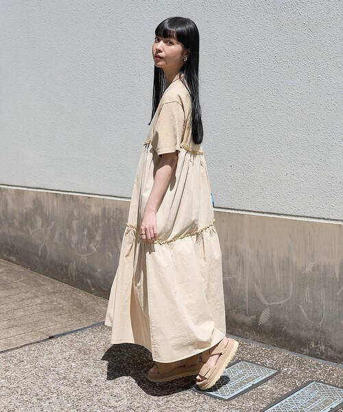 FREAK'S STORE ワンピース 裾フリル ピグメント半袖ワンピース