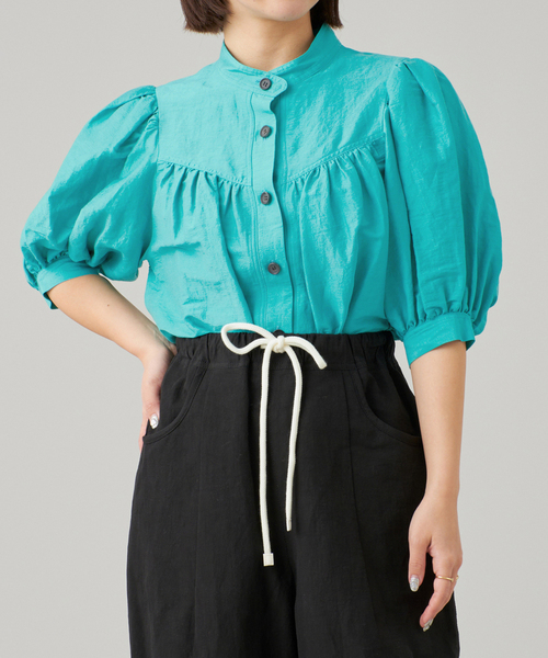 【美品】iena la boucle＊コットンフリルブラウス＊グリーン IENA LA BOUCLE コットンフリルブラウス（シャツ/ブラウス