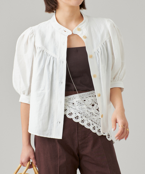 ブラウス シャツ IENA LA BOUCLE ブライトスラブパフショルダーブラウス レディース IENA LA BOUCLE ブライトスラブパフショルダーブラウス（シャツ