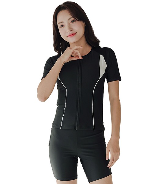 フィットネス水着　レディース　セット Lace Ladies（レースレディース） 水着 「3点セット」半袖 ジップ