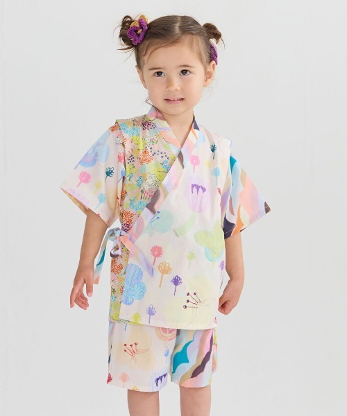 【美品】Moemusisan 浴衣 120 女の子 浴衣 「MOEMUSISAN X moimoln」GIRLS甚平 キッズ 子供 女の子