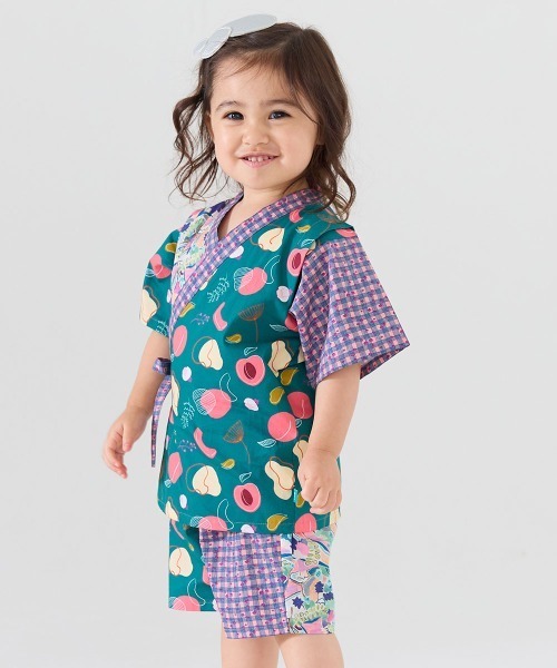 【美品】Moemusisan 浴衣 120 女の子 浴衣 「MOEMUSISAN X moimoln」GIRLS甚平 キッズ 子供 女の子