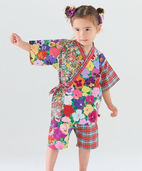 【美品】Moemusisan 浴衣 120 女の子 浴衣 「MOEMUSISAN X moimoln」GIRLS甚平 キッズ 子供 女の子