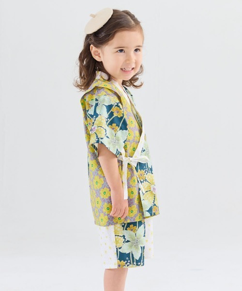 【美品】Moemusisan 浴衣 120 女の子 浴衣 「MOEMUSISAN X moimoln」GIRLS甚平 キッズ 子供 女の子