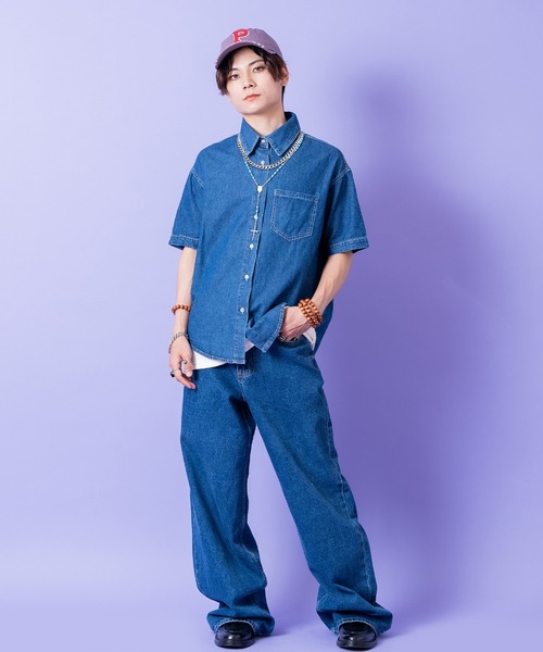 シャツ 半袖 a.p.o.v. オーバーサイズ＆ショート丈デニムシャツ メンズ