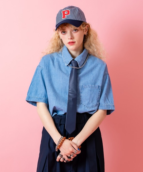 シャツ 半袖 a.p.o.v. オーバーサイズ＆ショート丈デニムシャツ メンズ
