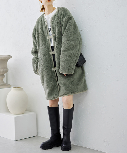 「ARMY TWILL」 ノーカラーコート FREE ブラック レディース_画像2