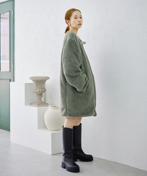 「ARMY TWILL」 ノーカラーコート FREE ブラック レディース_画像3