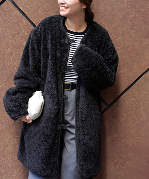 「ARMY TWILL」 ノーカラーコート FREE ブラック レディース_画像5