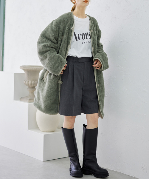 「ARMY TWILL」 ノーカラーコート FREE ブラック レディース_画像6