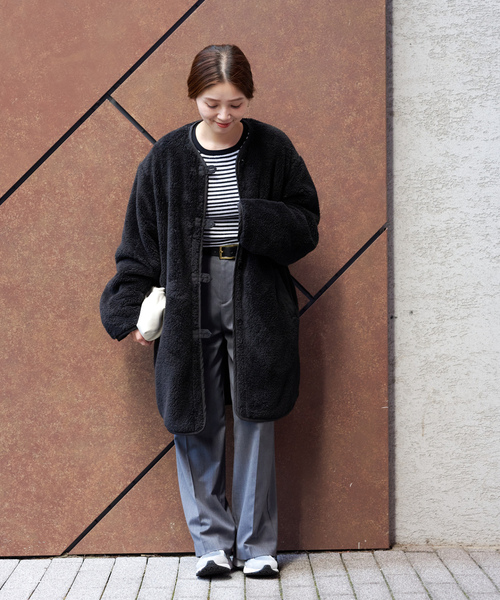 「ARMY TWILL」 ノーカラーコート FREE ブラック レディース_画像9