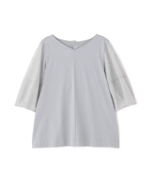 human woman tシャツ シアーストライプドッキングVネック