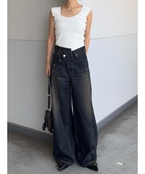SLY（スライ） タンクトップ ノースリーブ SQUARE NECK KNIT TANK