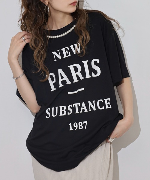 tシャツ Anna Nicola パール付き半袖ロゴTシャツ レディース