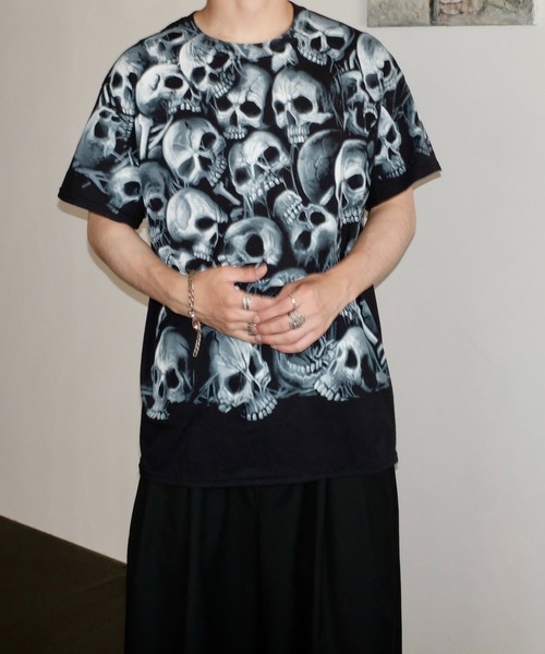S0sk 様 Liquid Blue スカル 総柄 Tシャツ XL ブラック tシャツ LIQUID BLUE リキッドブルー / ”SKULL”TEE メンズ レディース