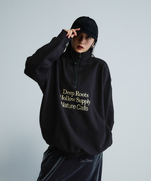 トレーナー スウェット 「Les Fleurs」ロゴハーフZIPスウェット/599001 レディース | JEANASIS | 01