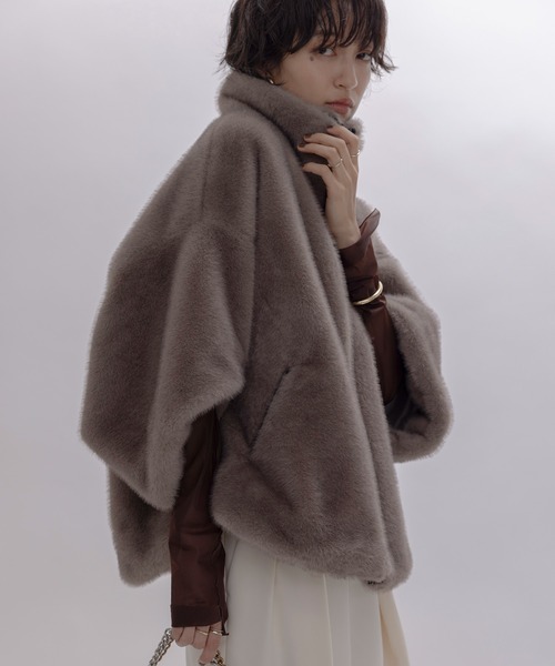 リアルミンクファー/MINKショートコートジャケットポンチョ　Mサイズ新品 Eimee Law コート アウター ミンクファー スタンドネック