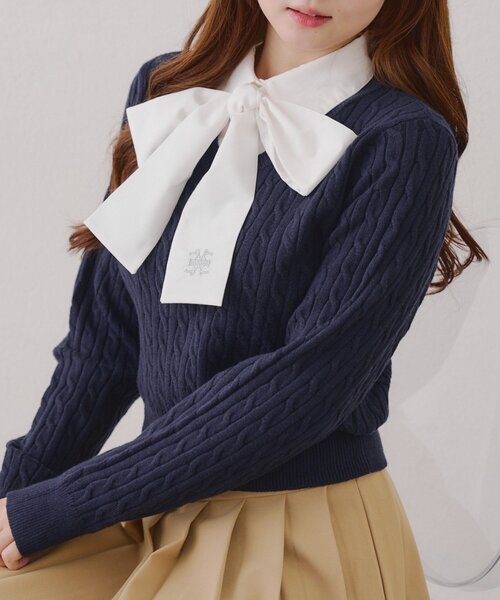 continuer de NICE CLAUP ニット セーター リボンタイケーブルニット