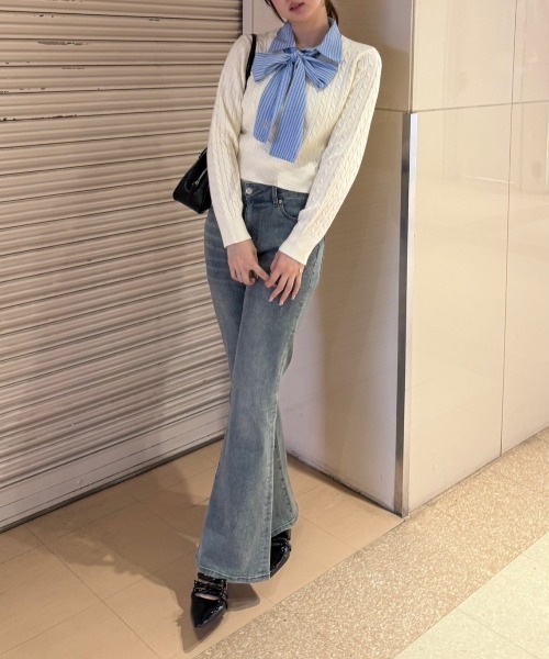 continuer de NICE CLAUP ニット セーター リボンタイケーブルニット