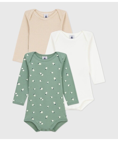 PETIT BATEAU（プチバトー） ベビー服 ロンパース 長袖ボディ3枚組 