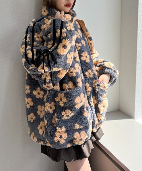 【完売色】wcloset 花柄ボアラインブルゾン w closet（ダブルクローゼット） ブルゾン アウター 花柄ボアライン