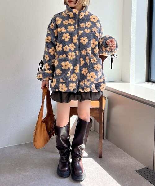 w closet（ダブルクローゼット） ブルゾン アウター 花柄ボアライン