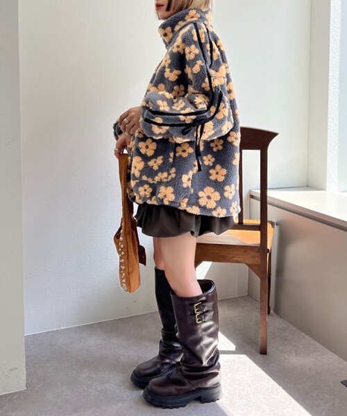 w closet ブルゾン アウター 花柄ボアラインブルゾン レディース