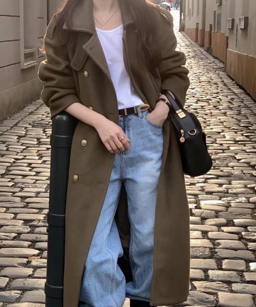 emi+ ステンカラーコート コート ダブルゴールドボタンロングコート