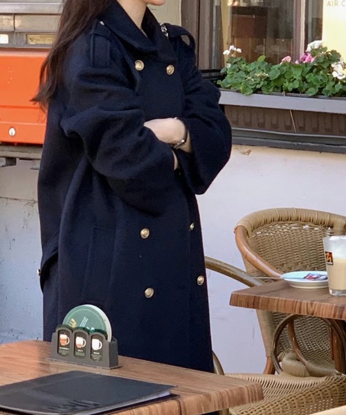 emi+ ステンカラーコート コート ダブルゴールドボタンロングコート