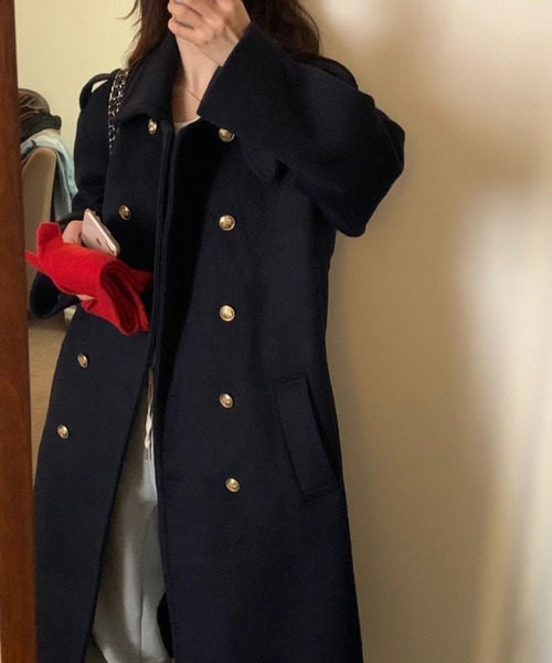 emi+ ステンカラーコート コート ダブルゴールドボタンロングコート