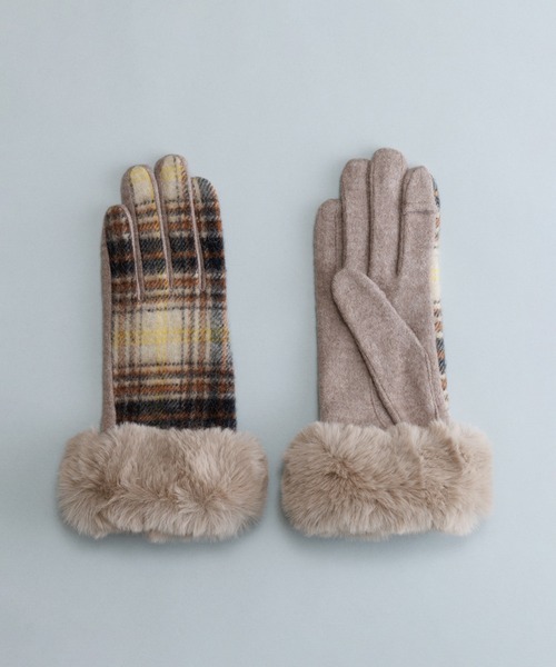 KURODA（クロダ） 手袋 タータンチェックフェイクファー付きジャージ