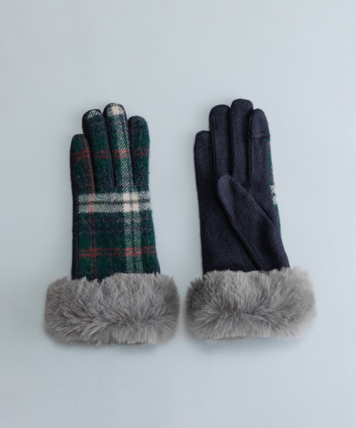 KURODA（クロダ） 手袋 タータンチェックフェイクファー付きジャージ