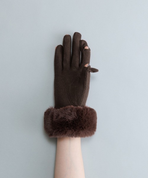 KURODA（クロダ） 手袋 タータンチェックフェイクファー付きジャージ