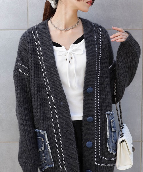 pumpkin port カーディガン デニムポケット＆コードラインデザインBIG