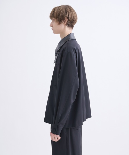 ブルゾン アウター 「CULLNI」別注 Leather Color Zip Blouson/別注 襟レザーウールブルゾン メンズの画像