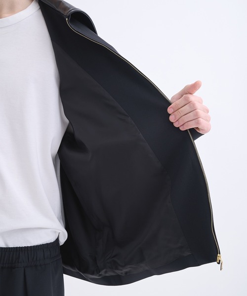 ブルゾン アウター 「CULLNI」別注 Leather Color Zip Blouson/別注 襟レザーウールブルゾン メンズの画像