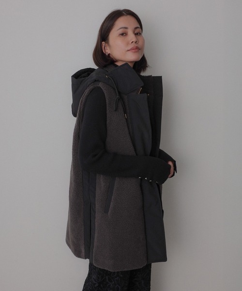 Floran ダウンベスト ベスト 薄中綿 ボア×ナイロン フードベスト