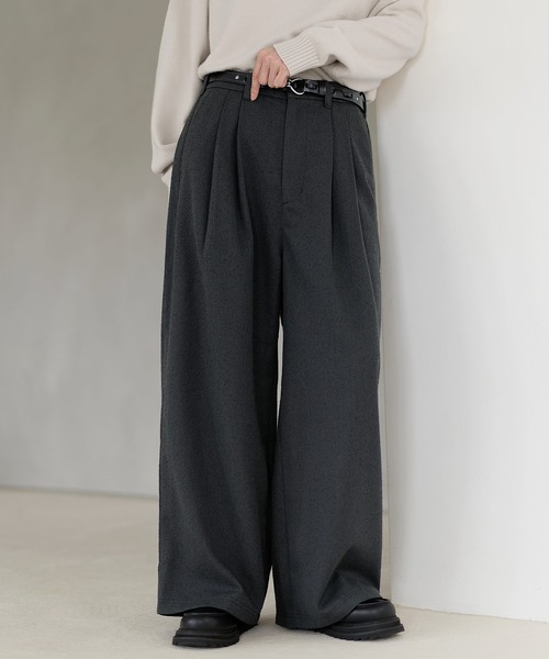 パンツ ネップツイード2タックワイドバギースラックス メンズ