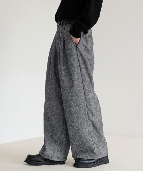 パンツ ネップツイード2タックワイドバギースラックス メンズ