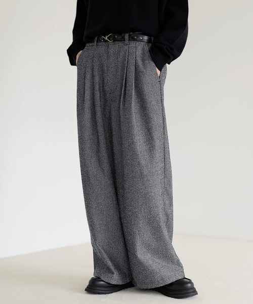パンツ ネップツイード2タックワイドバギースラックス メンズ