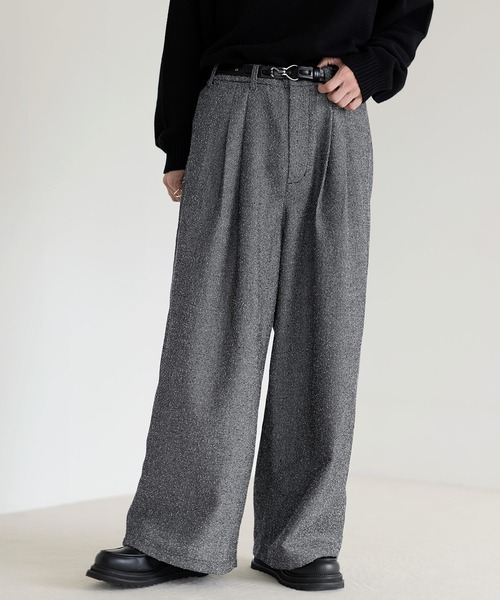 パンツ ネップツイード2タックワイドバギースラックス メンズ