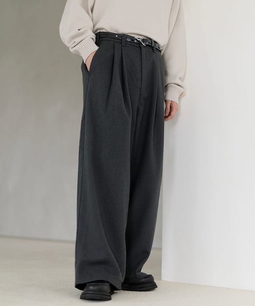 パンツ ネップツイード2タックワイドバギースラックス メンズ