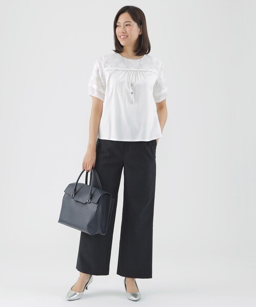 「TRANS WORK」 半袖カットソー 38 オフホワイト レディース_画像2