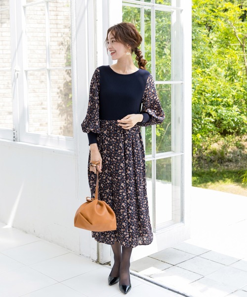 「Tiaclasse」 長袖ワンピース 7号 ネイビー レディース_画像2