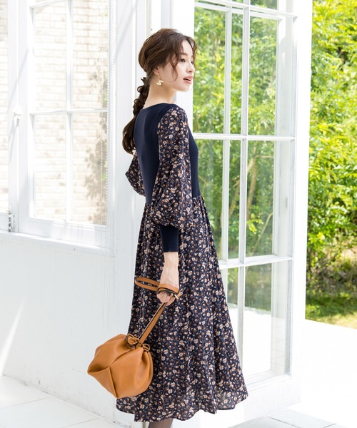 「Tiaclasse」 長袖ワンピース 7号 ネイビー レディース_画像3