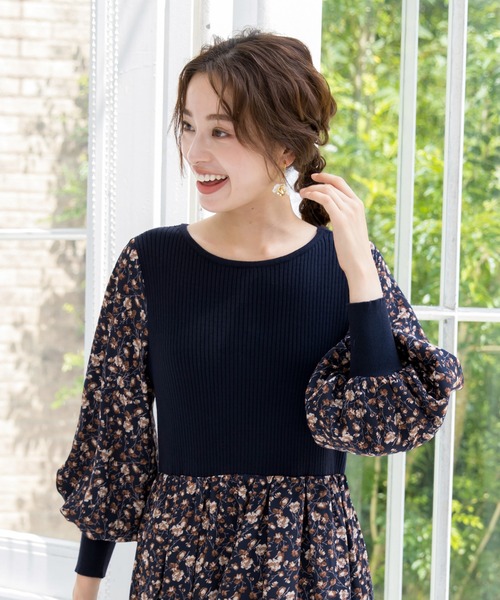 「Tiaclasse」 長袖ワンピース 7号 ネイビー レディース_画像5