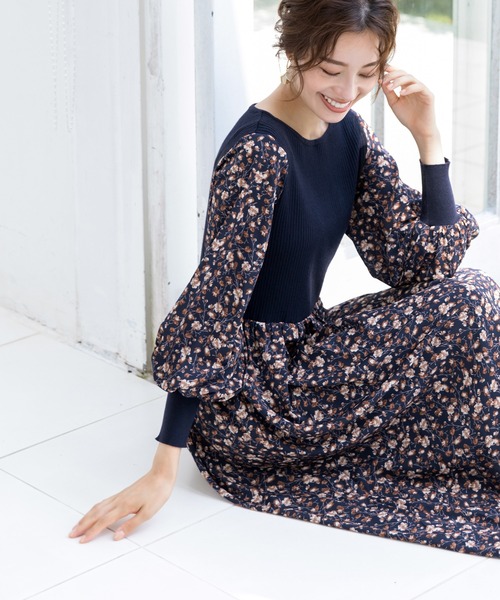 「Tiaclasse」 長袖ワンピース 7号 ネイビー レディース_画像7